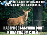 Не отвечает на звонки сказала что уехала к бабушке на выходные наверное бабушка спит и она рядом с ней...