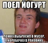 Поел йогурт Ложку выбросил в мусор, а коробочку в раковину