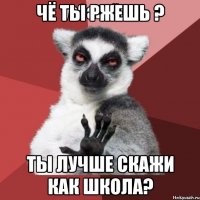 Чё ты ржешь ? Ты лучше скажи как школа?