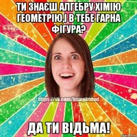 ти знаєш алгебру хімію геометрію,і в тебе гарна фігура? да ти відьма!