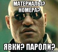 Материалы? Номера? Явки? Пароли?