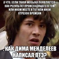 А что, если такая музыка появляется, как результат происходящего в том или ином месте в тот или иной отрезок времени , как Дима Менделеев написал ПТЭ?