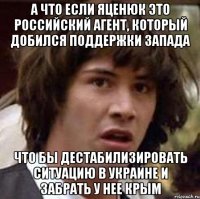 А что если Яценюк это российский агент, который добился поддержки запада Что бы дестабилизировать ситуацию в Украине и забрать у нее Крым