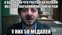 А ВЫ ЗНАЛИ ЧТО РОССИЯ НА ПЕРВОМ МЕСТЕ ПО ПАРАЛИЙМПИСКИМ ИГРАМ У НИХ 50 МЕДАЛЕЙ