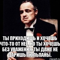 Ты приходишь и хочешь что-то от нее, но ты хочешь без уважения, ты даже не даришь тюльпаны.