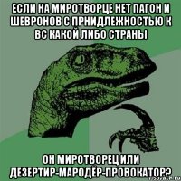 Если на миротворце нет пагон и шевронов с прнидлежностью к ВС какой либо страны он миротворец или дезертир-мародёр-провокатор?