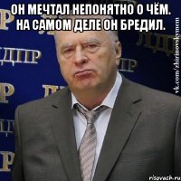 он мечтал непонятно о чём. На самом деле он бредил. 