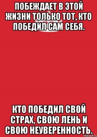 Побеждает в этой жизни только тот, кто победил сам себя. Кто победил свой страх, свою лень и свою неуверенность.