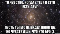 То чувство, когда у тебя в сети есть друг пусть ты его не видел никогда, но чувствуешь, что это бро :3