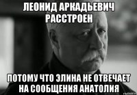 Леонид Аркадьевич расстроен потому что Элина не отвечает на сообщения Анатолия