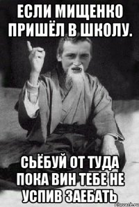 Если Мищенко пришёл в школу. Сьёбуй от туда пока вин тебе не успив заебать