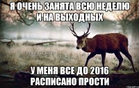 я очень занята всю неделю и на выходных у меня все до 2016 расписано прости