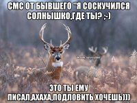 СМС От бывшего "я соскучился солнышко,где ты? ;-) ЭТО ТЫ ЕМУ ПИСАЛ,АХАХА,ПОДЛОВИТЬ ХОЧЕШЬ)))