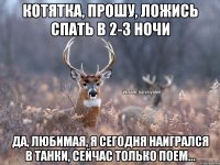 котятка, прошу, ложись спать в 2-3 ночи да, любимая, я сегодня наигрался в танки, сейчас только поем...