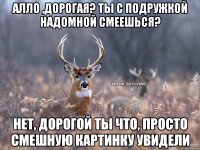 Алло ,дорогая? ты с подружкой надомной смеешься? Нет, дорогой ты что, просто смешную картинку увидели