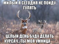 милый я сегодня не пойду гулять целый день буду делать курсач,,,ты моя умница ***