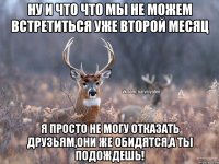 ну и что что мы не можем встретиться уже второй месяц я просто не могу отказать друзьям,они же обидятся,а ты подождешь!