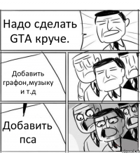 Надо сделать GTA круче. Добавить графон,музыку и т.д Добавить пса