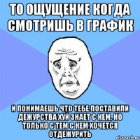 то ощущение когда смотришь в график и понимаешь что тебе поставили дежурства хуй знает с кем, но только с тем с кем хочется отдежурить