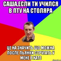 Саша,если ти учился в ПТУ на столяра це на значить шо можна после пьянки стругать у мене в хате