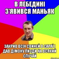 в лебедині з'явився маньяк закрив всіх свиней в сараї і дав дімону пизди на всякий случай