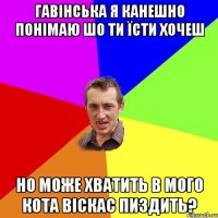 Гавінська Я канешно понімаю шо ти їсти хочеш Но може хватить в мого кота віскас пиздить?