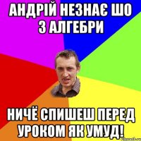 Андрій незнає шо з Алгебри Ничё спишеш перед уроком як Умуд!