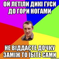 ОЙ ЛЕТІЛИ ДИКІ ГУСИ ДО ГОРИ НОГАМИ НЕ ВІДДАЄТЕ ДОЧКУ ЗАМІЖ ТО ЇБІТЕ САМИ