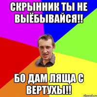 Скрынник ты не выёбывайся!! бо дам ляща с вертухы!!