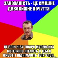 Закоханість - це смішне дивовижне почуття, це блін ніби тисячі маленьких метеликів літають в тебе в животі і піднімають твій члєн..