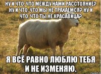 ну и что, что между нами расстояние? ну и что, что мы не трахаемся? ну и что, что ты не красавица? я всё равно люблю тебя и не изменяю.