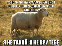 то есть ты начиталась "Наивной Овцы" и теперь думаешь, что я изменяю? Я не такой, я не вру тебе