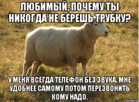 Любимый, почему ты никогда не берешь трубку? У меня всегда телефон без звука, мне удобнее самому потом перезвонить кому надо.