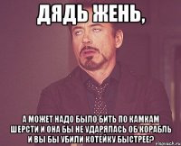 Дядь Жень, А может надо было бить по камкам шерсти и она бы не ударялась об корабль и вы бы убили котейку быстрее?