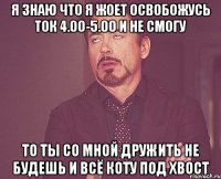 я знаю что я жоет освобожусь ток 4.00-5.00 и не смогу то ты со мной дружить не будешь и всё коту под хвост