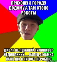 прихожу з городу додому а там стоко роботы диван не лежаний.тиливизор недивлиний...... капец а мамка каже шо я ничого нероблю