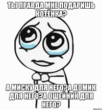 Ты правда мне подаришь котёнка? А миску для него?А домик для него?А ошейник для него?