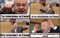 Ты голосуешь за Саню! и ты голосуешь за Сашу! Все голосуют за Сашу! что-вы что-вы я не принуждаю! Ваш выбор!