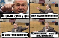 Открыл sys с утра Этим подавай памятники Те захотели парковки Нарисовали офис, так все про карты вспомнили!