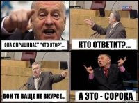 Она спрашивает "Хто это?"... Кто ответит?... Вон те ваще не вкурсе... А это - СОРОКА