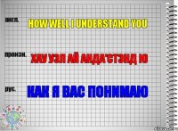 How well i understand you Хау уэл ай анда'стэнд ю Как я вас понимаю