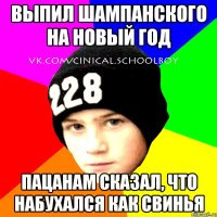 выпил шампанского на новый год пацанам сказал, что набухался как свинья