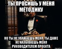 Ты просишь у меня методику Но ты не уважаешь меня, ты даже не называешь меня Руководителем проекта