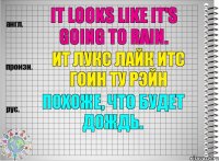 It looks like it's going to rain. ит лукс лайк итс гоин ту рэйн Похоже, что будет дождь.