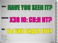 Have you seen it? хэв ю: си:н ит? Ты уже видел его?