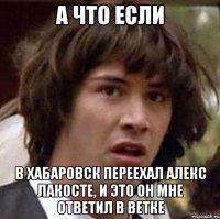 А ЧТО ЕСЛИ В ХАБАРОВСК ПЕРЕЕХАЛ АЛЕКС ЛАКОСТЕ, И ЭТО ОН МНЕ ОТВЕТИЛ В ВЕТКЕ