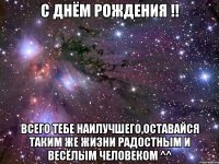 С Днём Рождения !! всего тебе наилучшего,оставайся таким же жизни радостным и весёлым человеком ^^