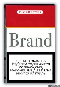 В ДЫМЕ ТОБАЧНЫХ ИЗДЕЛЕЙ СОДЕРЖИТСЯ КОЛБАСА,СЫР, МАЙОНЕЗ,ЯЙЦА,ВЕТЧИНА И КУРОЧКА ГРИЛЬ