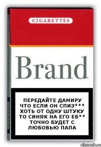 Передайте Дамиру что если он спиз*** хоть от одну штуку то синяк на его еб** точно будет С любовью Папа