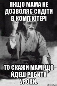 Якщо мама не дозволяє сидіти в комп'ютері то скажи мамі що йдеш робити уроки.